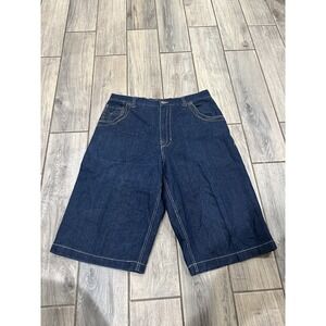 NO 83 Men's Baggy Dark Wash Denim Shorts Size 34 Embroidered Dragon Skater